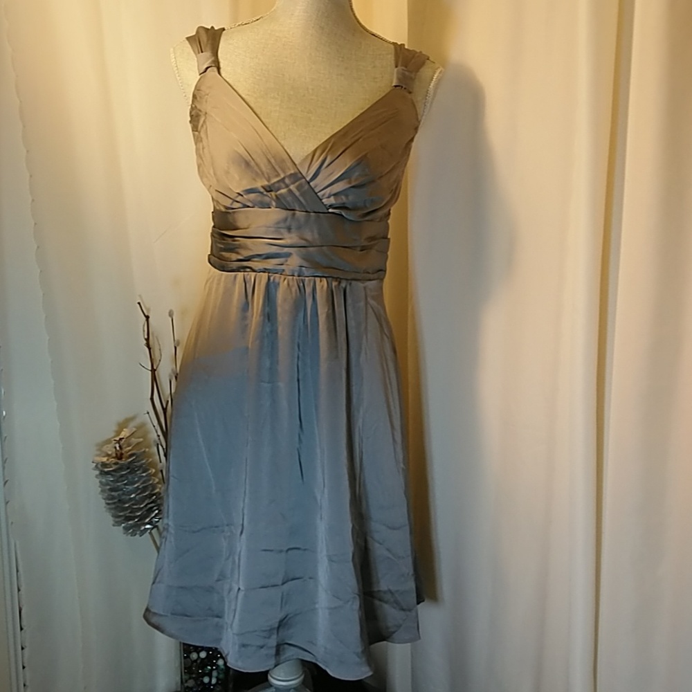 TEVOLIO Silver Grey Silk strap dress sz--4/S